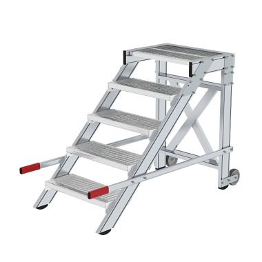 MUNK Work platform, mobile, step width 600 mm, steel grating 5 steps 50433