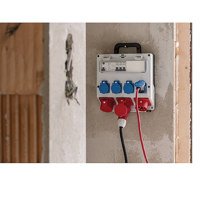 Distributore Elettrico A Parete Brennenstuhl - Grigio/Nero, 4 Prese 230V + 2 CEE, IP44, Con Interruttore FI 30mA