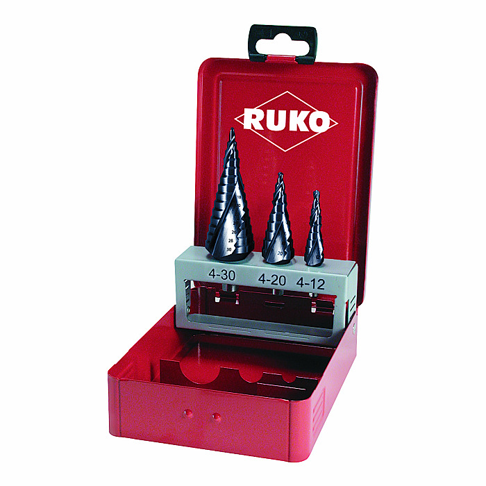 Ruko Step drill-set HSS-TiAlN, ground in steel case 101026F