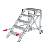 MUNK Work platform, mobile, step width 600 mm, steel grating 5 steps 50433