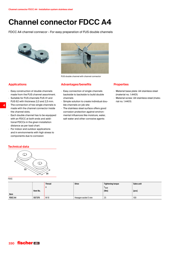 Fischer Doppelschienenverbinder FDCC A4 557376
