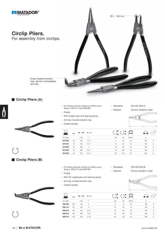 MATADOR Circlip Pliers (A) 4 pcs A1 - A11 - J1 - J11 0578 9140