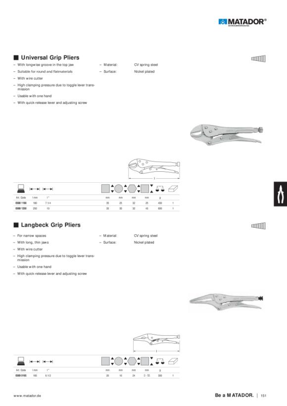 MATADOR Tower Pincers 10 - 250mm 0544 0250