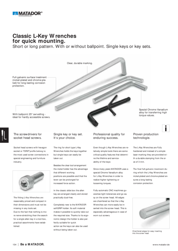 MATADOR L-Key Wrench, short type, hex 1 AF 0440 8019