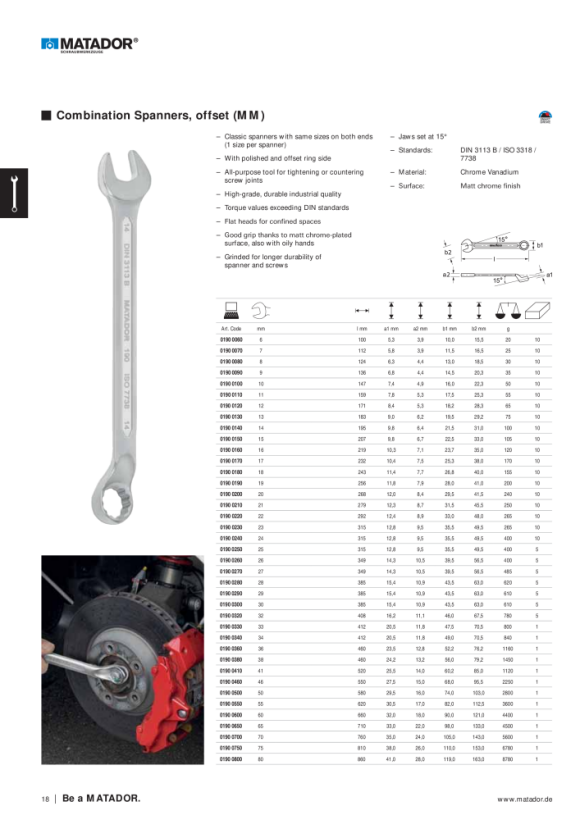 MATADOR Combination Spanners, DIN 3113 B 19/32 AF 0190 8007