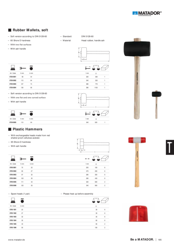 MATADOR Rubber Mallets, DIN 5128 A, soft 115x65mm 0738 0005