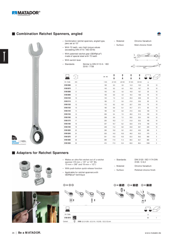 MATADOR Ring Ratchet Spanners, 12 pcs 6 - 19mm 0189 9121