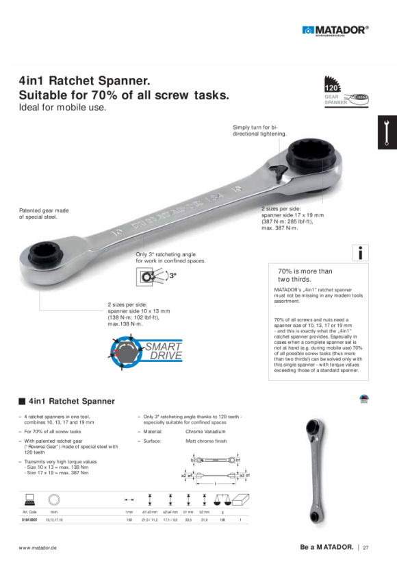 MATADOR Ring Ratchet Spanners, 12 pcs 6 - 19mm 0189 9121