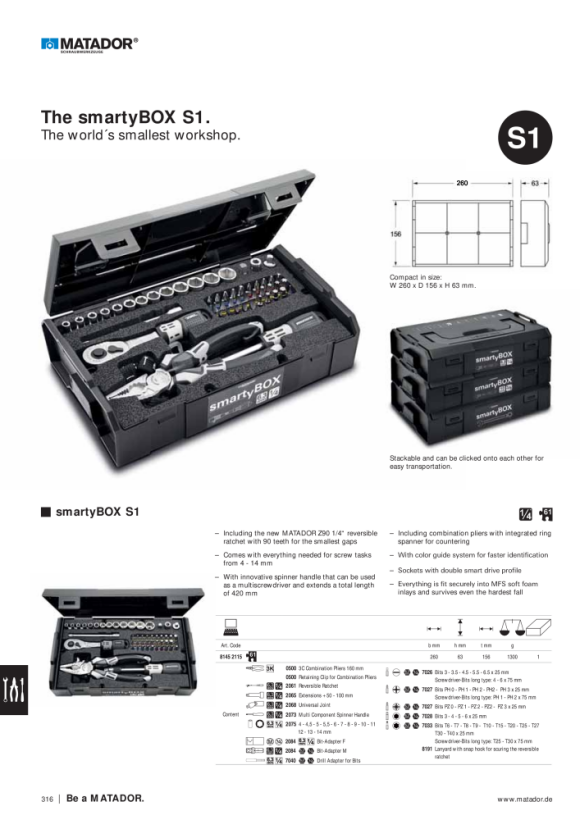 MATADOR smartyBOX S2 - Compact, 25 pcs 260 x 156 x 63mm 8145 3115