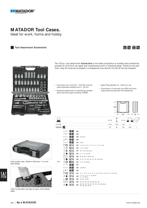 MATADOR Socket Set "BlackBox" 6 pt. MM, 125 pcs 6,3 (1/4) - 12,5 (1/2) 4152 0001
