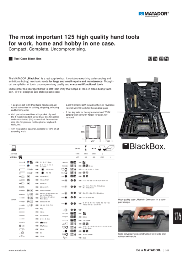 MATADOR Socket Set "BlackBox" 6 pt. MM, 125 pcs 6,3 (1/4) - 12,5 (1/2) 4152 0001