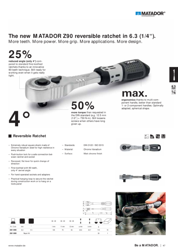 MATADOR Reversible Ratchet Z90 6,3 (1/4) 2061 0090