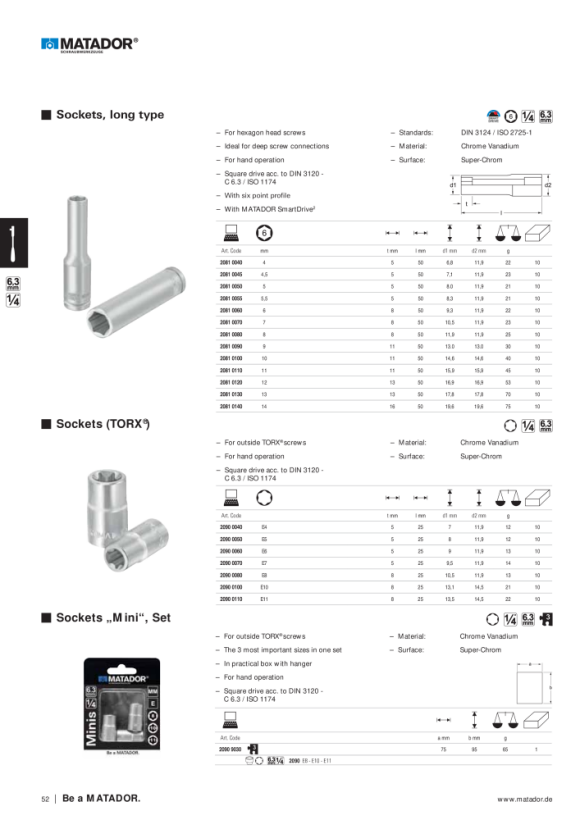 MATADOR Cube XS:  Bit Sockets 6,3(1/4), 15 pcs 104x52x60mm 8150 2076