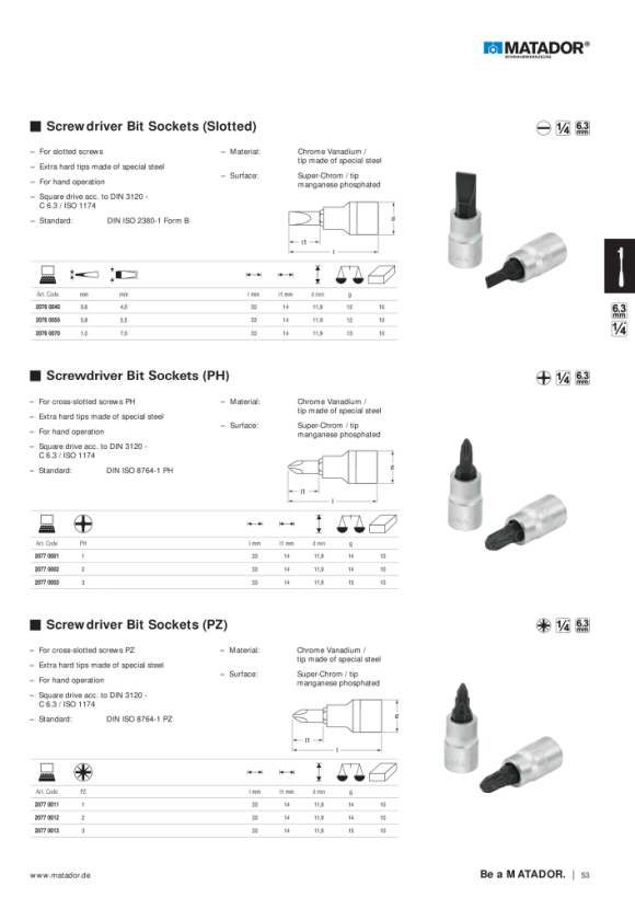 MATADOR Cube XS:  Bit Sockets 6,3(1/4), 15 pcs 104x52x60mm 8150 2076