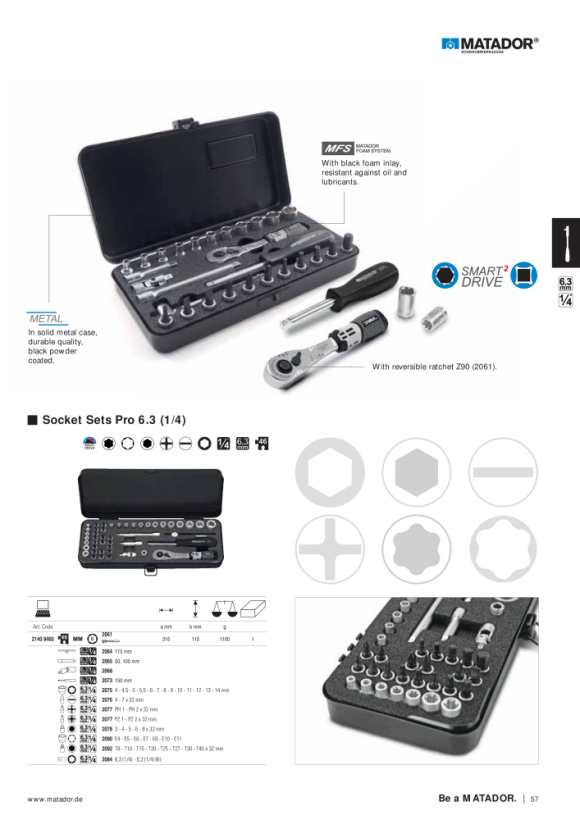 MATADOR Socket Set, 6 pt. 6,3 (1/4) AF (2061) 2135 9281