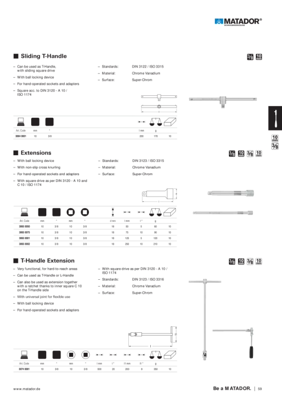 MATADOR Extension Bar 10 (3/8) 75mm 3065 0075