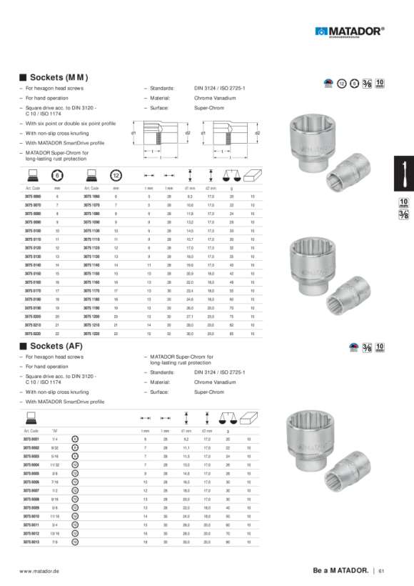 MATADOR Socket, 12 pt. 10 (3/8) 11/16 AF 3075 8010