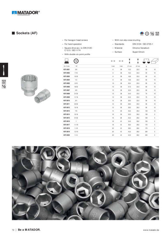 MATADOR Socket, long type, 6 pt 12,5 (1/2) 18mm 4081 0181