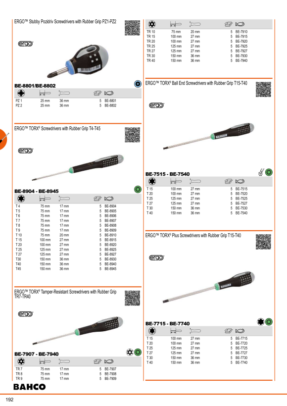 BAHCO Ergo™-Schraubendreher-Satz, 8-tlg, Schlitz+PH+PZ+Torx BE-9872