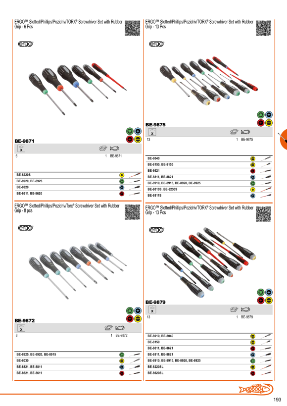 BAHCO Ergo™-Schraubendreher-Satz, 8-tlg, Schlitz+PH+PZ+Torx BE-9872