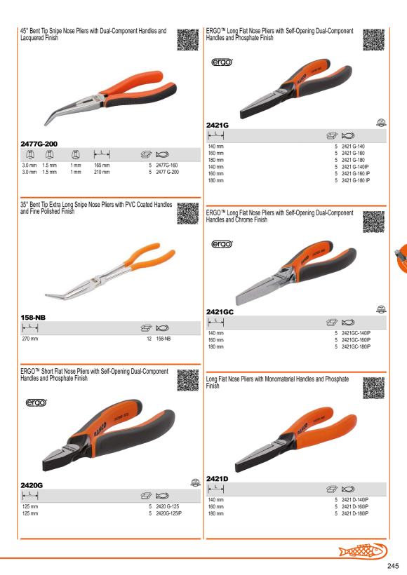 BAHCO FLAT NEEDLE PLIERS, STRAIGHT, 200MM 2477 AB