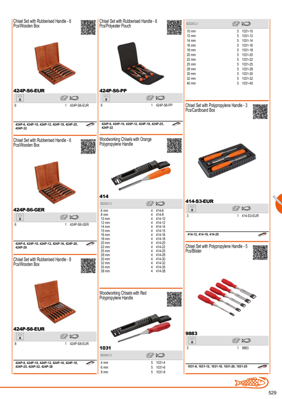 BAHCO CHIZE SET S PLASTOVÝM DRŽADLEM V DŘEVĚNÉ KRABICE 1031-S6