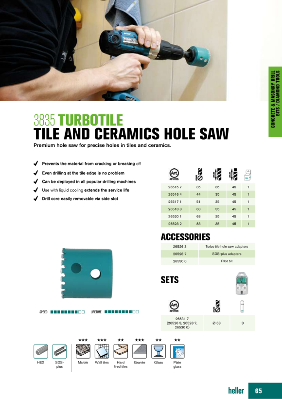 Heller Tools TurboTile Fliesen- & Keramikbohrer, Rundschaft,  Satz 3-teilig Ø 6/8/10 26230
