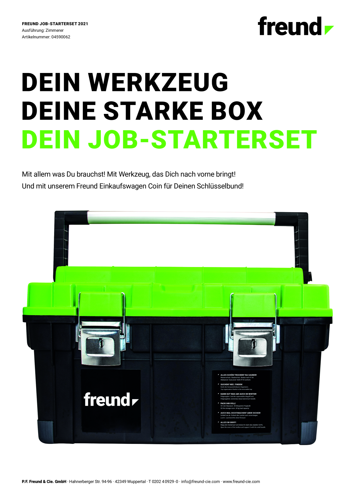 FREUND Prospekt ZimmererStarterset Stichaxt Zugsaege Werkzeugkoffer