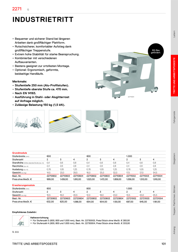 HYMER Treppenpodest, Stufenbreite 1000 mm, 2 Stufen, Standhöhe 0,40 m 68841002