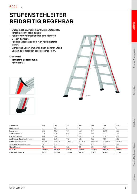 HYMER Stufenstehleiter mit Rollen, beidseitig begehbar, 2x3 Stufen, Länge 0,77 m 822406