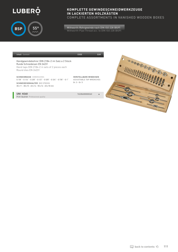 LUBERO H180 Gewindeschneid-Sortiment W 1/4" - 1"  763086000000180