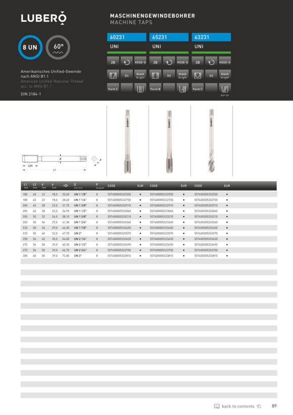 LUBERO 65231 Maschinengewindebohrer UN 2"x8  557400005323570