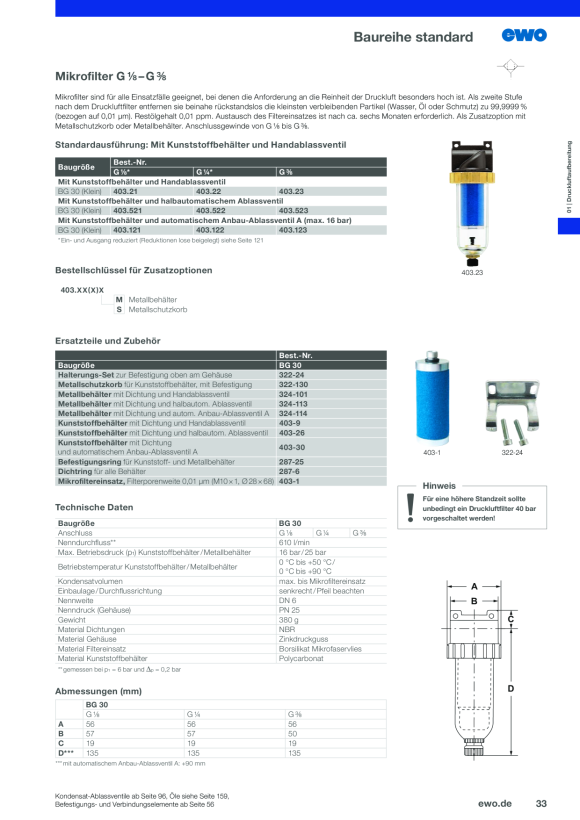 ewo Mikrofilter standard BG 30 (kl.) 403.123