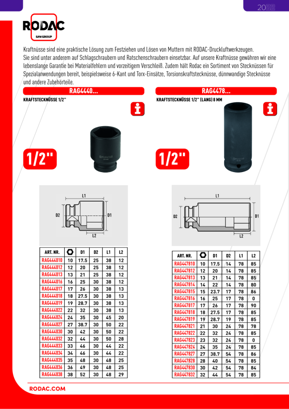 Rodac Kraftstecknuss 1/2" (lang) 24 mm RAG447824