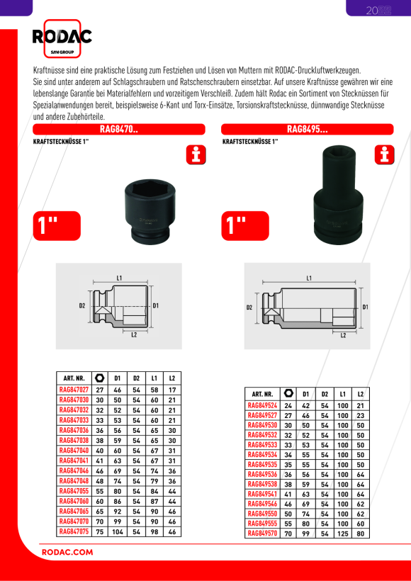 Rodac Kraftstecknuss 1" (lang) 50 mm RAG849550