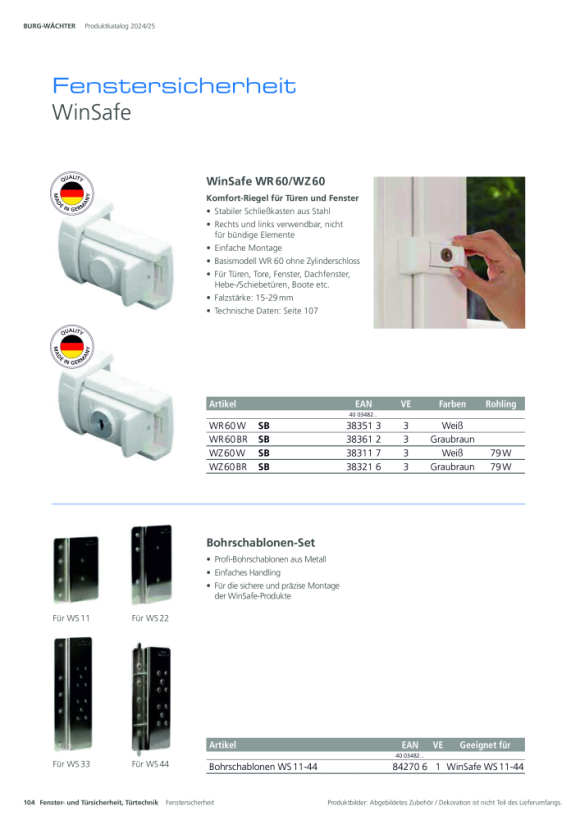 Burg-Wächter Fenster- und Türriegel WZ 60 BR SB 38321 4003482383216 ...