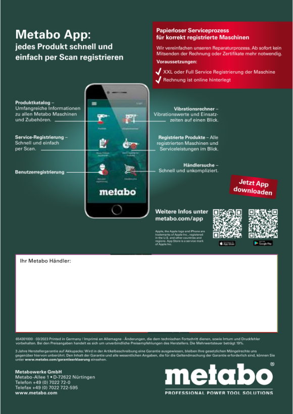Metabo Code Karte Full Service Preisgruppe 3 DE 144207110