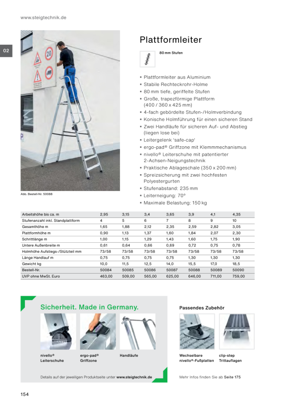 MUNK Plattformleiter 8 Stufen mit Ablageschale 50088