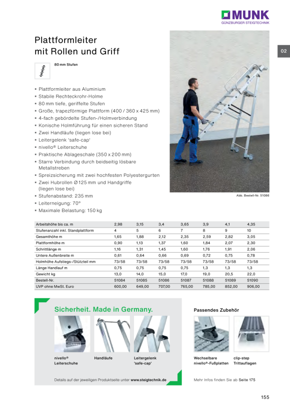MUNK Plattformleiter 8 Stufen mit Ablageschale 50088