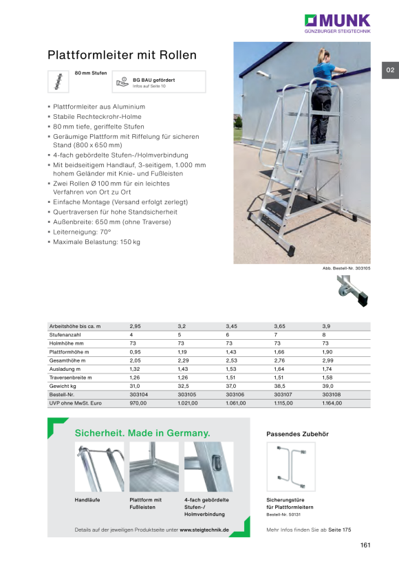 MUNK Plattformleiter mit Rollen 6 Stufen 303106