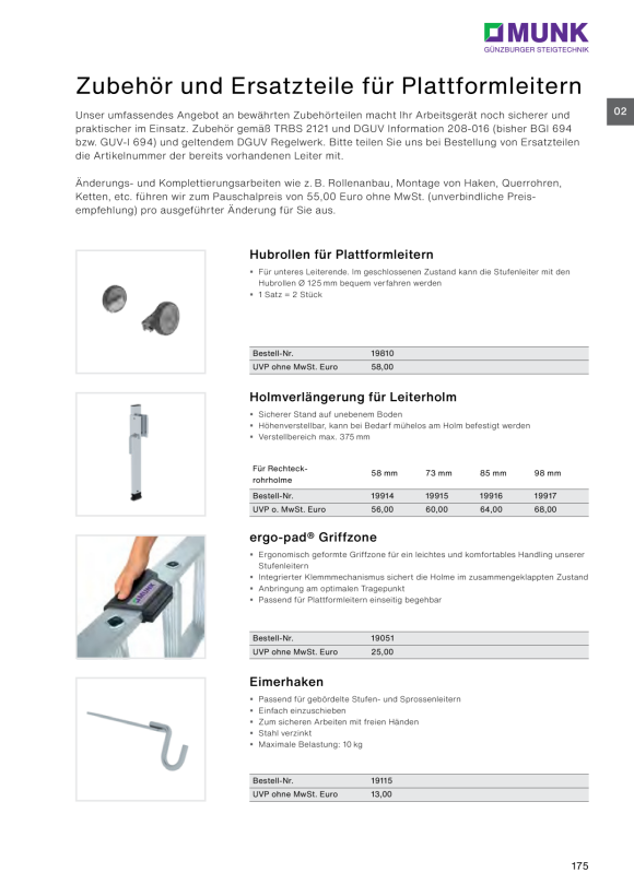 MUNK Handrail, push-fit, left Platform stairs 5–6 steps 50225