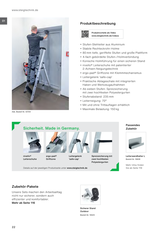 MUNK Single-sided stepladder with clip-step 4 steps 41504