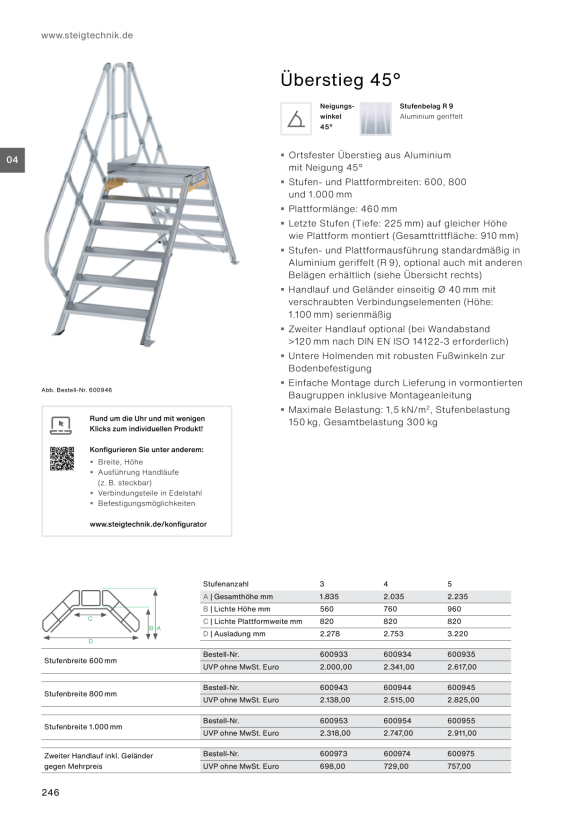 MUNK Bridging steps 45° step width 800 mm 4 steps 600944