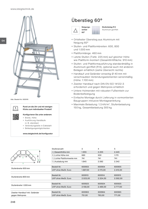 MUNK Second handrail for bridging steps 60° 10 steps 600970