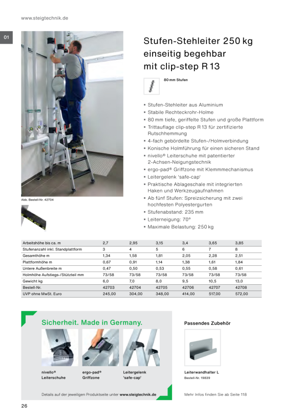 MUNK Double-sided stepladder 250 kg with clip-step R13 2x7 steps 43807
