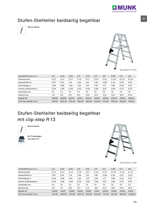 MUNK Double-sided stepladder 2x14 steps 40228