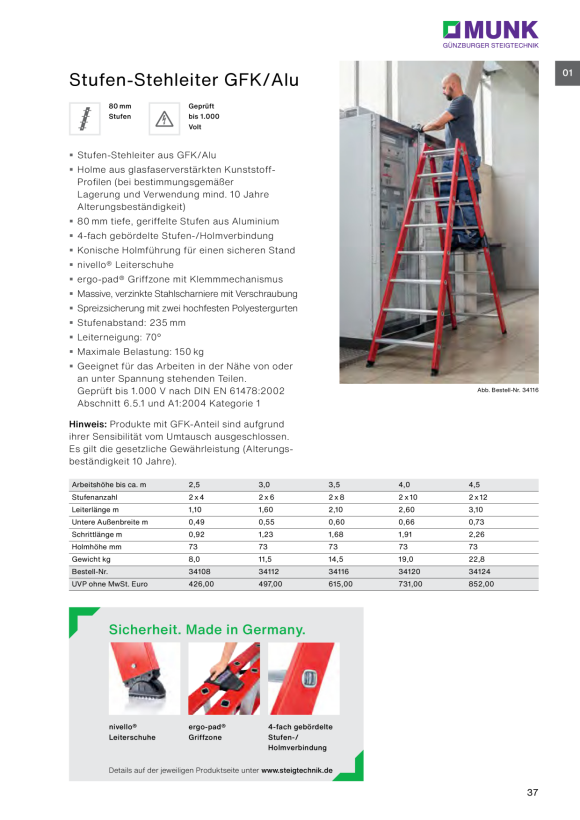 MUNK Double-sided step ladder GFRP / aluminium 2x6 steps 34112