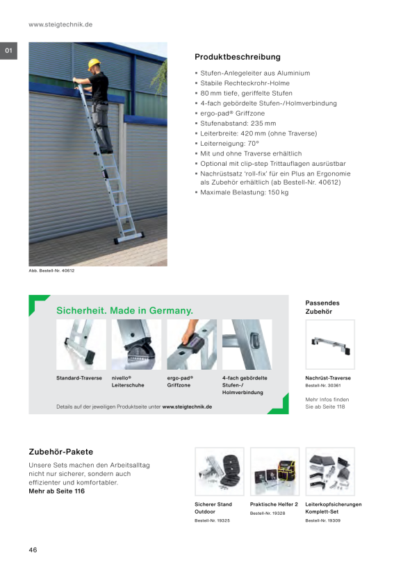 MUNK Stufen-Anlegeleiter mit Standard-Traverse 18 Stufen 40618