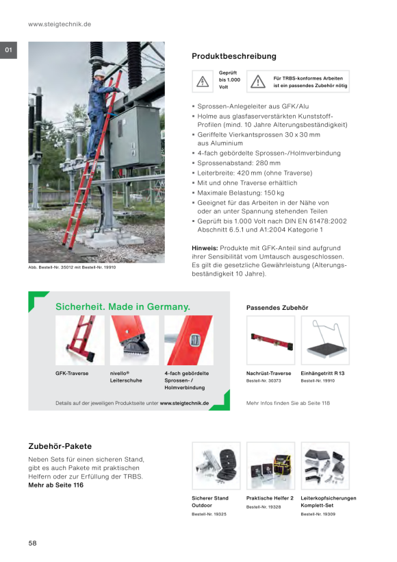 MUNK Sprossen-Anlegeleiter GFK/Alu mit Traverse 12 Sprossen 35312