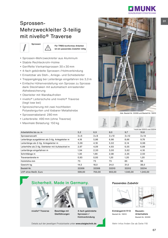 MUNK 2-section multi-purpose ladder with rungs, with nivello® stabiliser. 2x8 rungs 31216